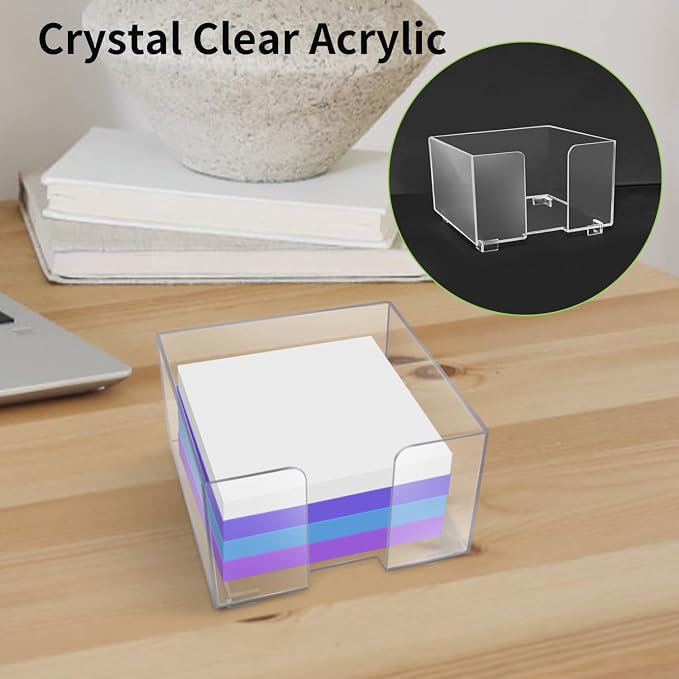 Acrylic Sticky Note Holder, Clear Acrylic Notepad Holder | for 3" x 3" Sticky Note Storage, with 200 Sheets Self-Stick Sticky Notes, for Office and Classroom Desk Organization