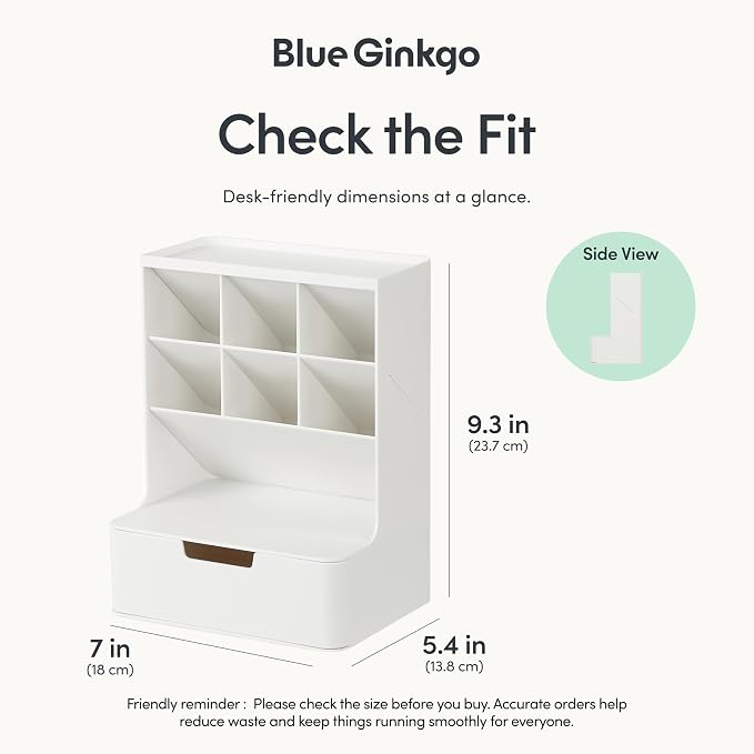 BLUE GINKGO Hive Desk Organizer – Vertical 6-Compartment, Full-drawer Storage – Space-Saving Pen Holder, Stationery Storage – Organizer for Office, School Supplies, Makeup (Made in Korea, White)