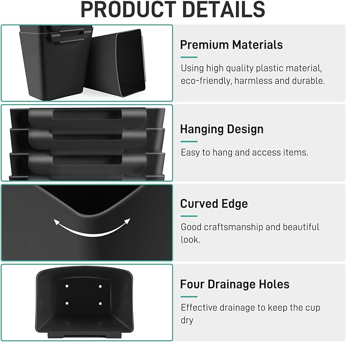 5 Pack Hanging Cup Holders, Multipurpose Rolling Cart Accessories Utility Cart Accessories For Art Craft Supplies, Space Saving Hanging Storage Basket Pencil Holder Makeup Organizers (Black)