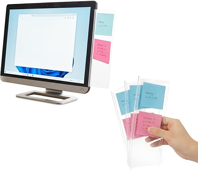 Computer Monitor Memo Board, 4 Pack, Sticky Note Holder, Semi-Transparent Flexible PVC, Monitor Adhesive Message Boards, Desk Accessories & Workspace Organizers, 12" L x 3" W, Non-Acrylic