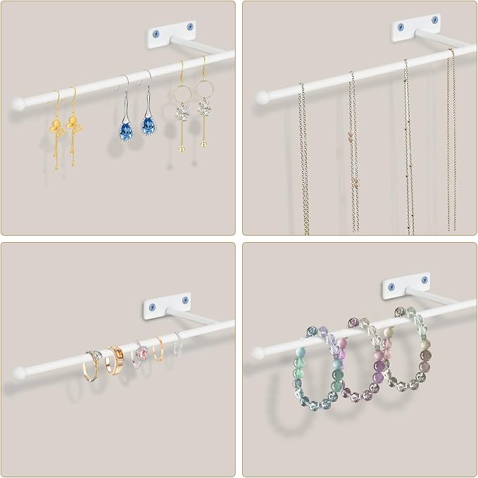 2 Pack Wall Jewelry Organizer, 14.5'' Necklace Holder for Hanging Earring, Ring, Bracelet, Hairband, Glasses Storage, Decorative Space-Saving Jewelry Display-White