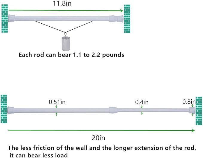 Cupboard Bars Tension Rods, 6 Pack 11.8-20 Inches Spring Tensions Rods Steel Adjustable Tension Curtain Rod Shower Rod Closet Rod Window Rods White