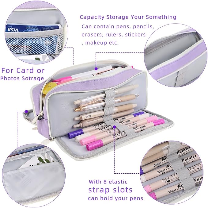 iSuperb Large Pencil Case 3 Compartments Pencil Pouch Big Capacity Pencil Bag for Kids Teen Girls Boys Student School Supplies Oxford Organizer Pen Bag Cosmetic Makeup Pouch