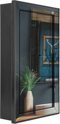 Head West Black Stylish Sleek Metro Beaded Medicine Cabinet with Mirror, Bathroom Wall Mount Storage Organizer with Glass Shelves - 16" x 26"