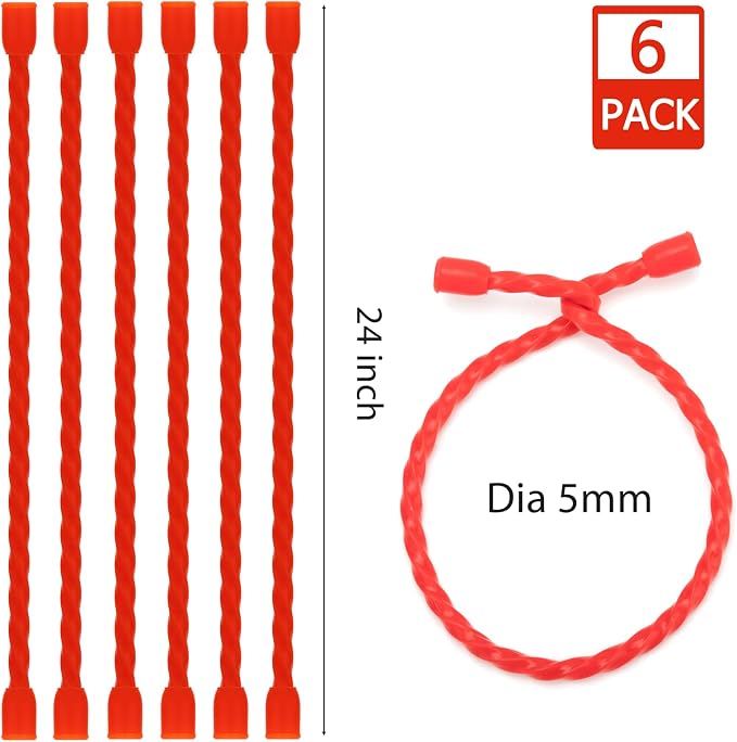 6 PCS 24-Inch Silicone Cable Ties Dia 5mm Reusable Steel-Core Rubber Twist Ties Bendable Cable Ties for Bundling and Holding, All Purpose Cord Tie for Indoor and Outdoor (Red)