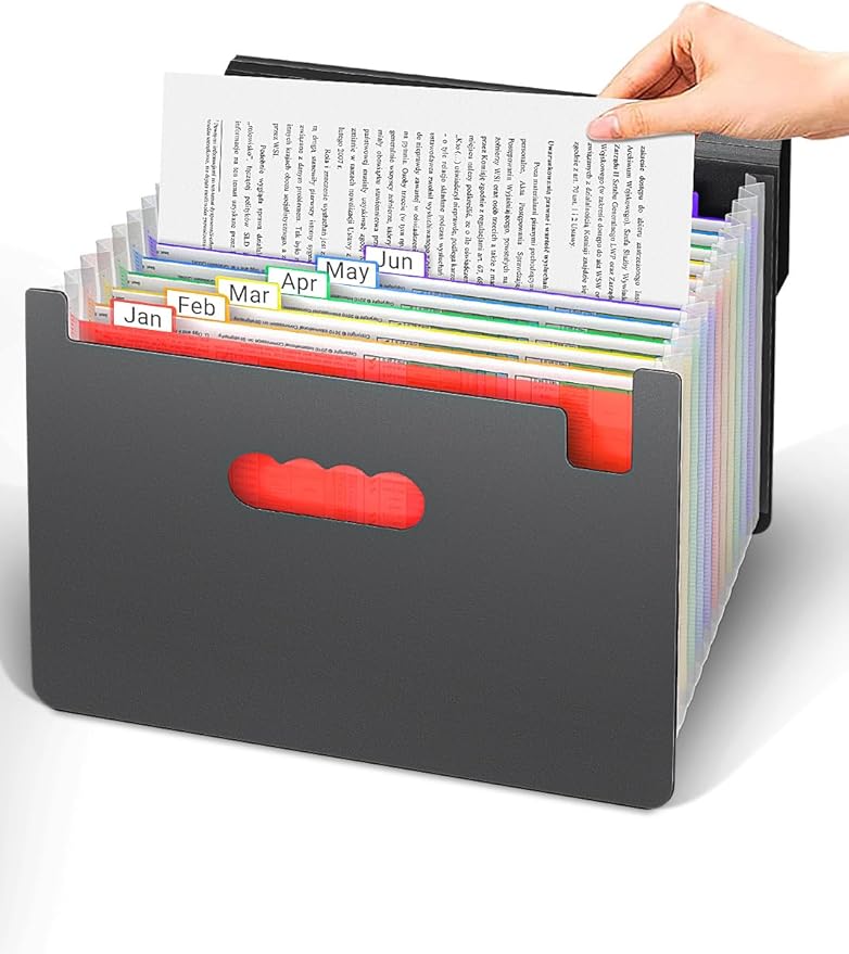 TOPCJ Expanding File Folders,Accordion File Organizer with Handle,13 Pockets Expandable Filing Folders,Tabs Included in Filing Box,Adjustable Strap,Bill Documents Organizer,A4/Letter Size