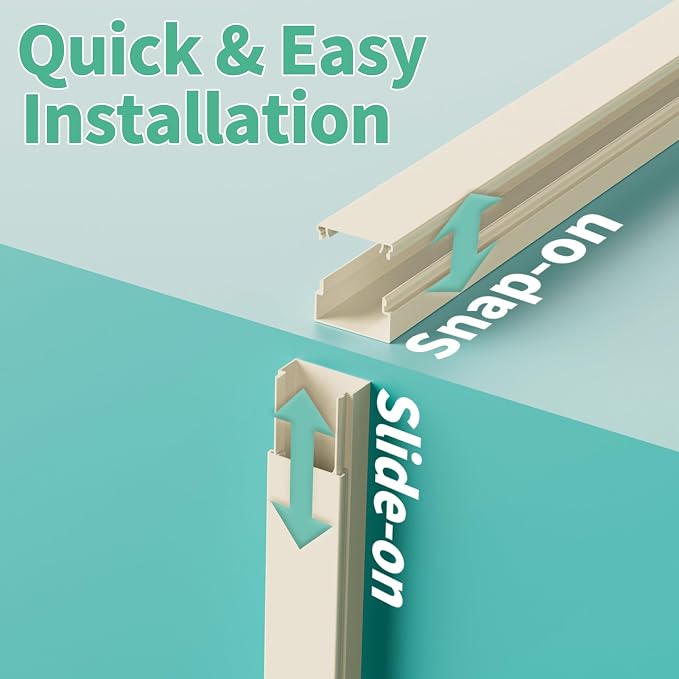 Delamu Cord Hider, 100in Self-Adhesive Cord Cover Kit for Wall Mounted TV, Paintable Wire Hider, Flexible Cable Management System, Cable Raceway Conceals 2-3 Wires, W0.95 H0.55in, Beige