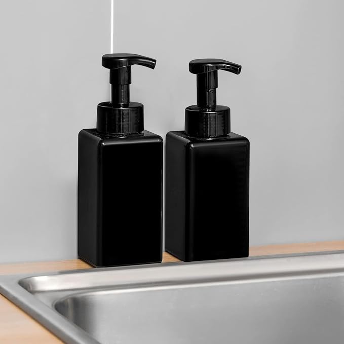 Foaming Soap Dispenser, 22oz Plastic Refillable Pump Bottle, 2 Pack, Black | Hand Dispenser for Liquid Soap, Shampoo & Body Wash – Saves Soap with Rich Foam, Reusable, Easy to Refill, BPA-Free