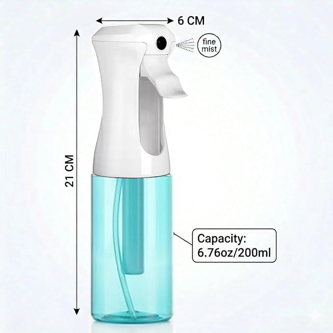 VIGOR PATH Continuous Mist Blue Spray Bottle 200ml Fine Mist for Hair | Ultra Fine Atomizer Leak Proof Ergonomic Construction 360 Refillable