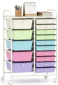 LUARANE Rolling Cart with 15 Drawers, Craft Storage Cart with Portable Handles & Lockable Wheels, Mobile Toys Organizer, Large Capacity Utility Drawer Cart Home Office School Teacher
