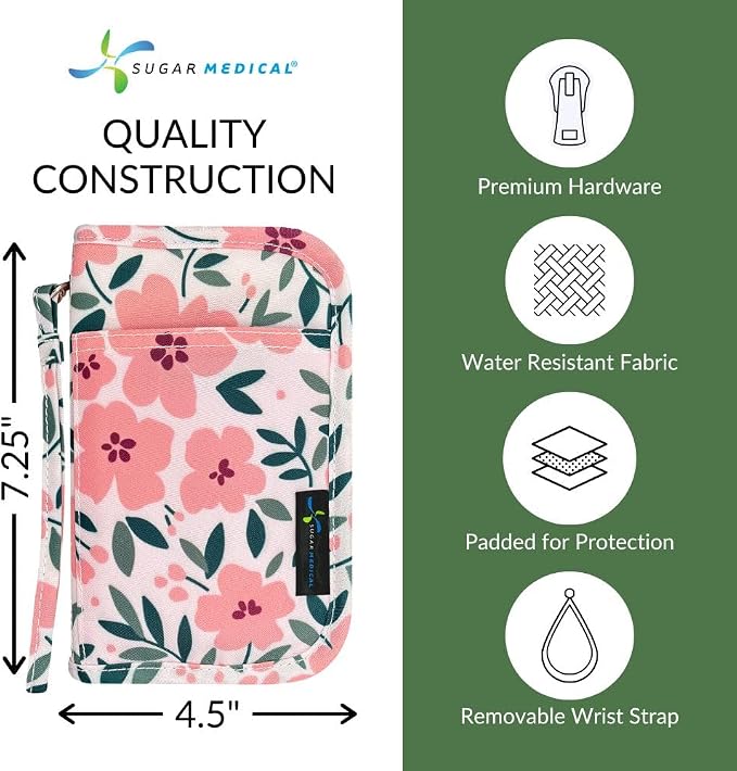 Sugar Medical Diabetes Supply Case |Diabetic Care Products | Diabetic Supplies Travel Organizer | Diabetic Supply Bag | Glucose Meter Kit | Diabetic Bags for Supplies | Glucometer Case (Luna Floral)