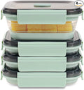 Collapsible Food Storage Containers with Lid & Air Vent, Clear Stacking Silicone Collapsible Food Container Set, Microwave Freezer Dishwasher Safe Space-Saver, Set of 4, Mint Green