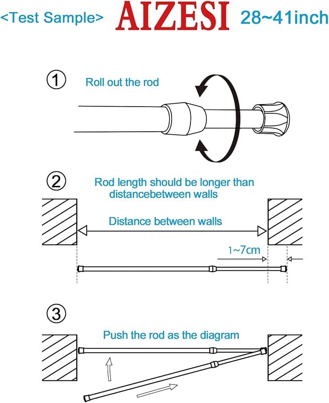 AIZESI Spring Tension Curtain Rods Short Tension Rod (Black,27" to 37"-2Pc) | Adjustable, No Drilling, Expandable Spring Loaded, Suitable for Doors and Windows