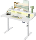 Klicelor Electric Standing Desk with Shelf, 48 Inch Height Adjustable Desk with Power Outlets & LED, Sit Stand Up Table with Monitor Stand, Computer Workstation for Home Office, White