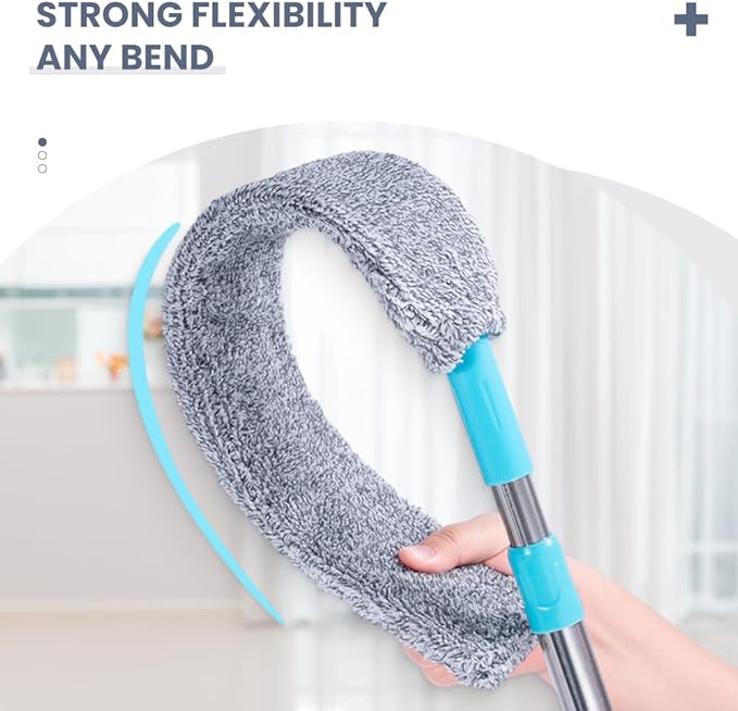 Retractable Gap Dust Cleaner with 4 Reusable Dusting Cloths, Wet & Dry Sweeper Stick Dusters, Bendable Flexible Duster with Extension Pole for Gap Cleaning Under Appliances Furniture (Regular)