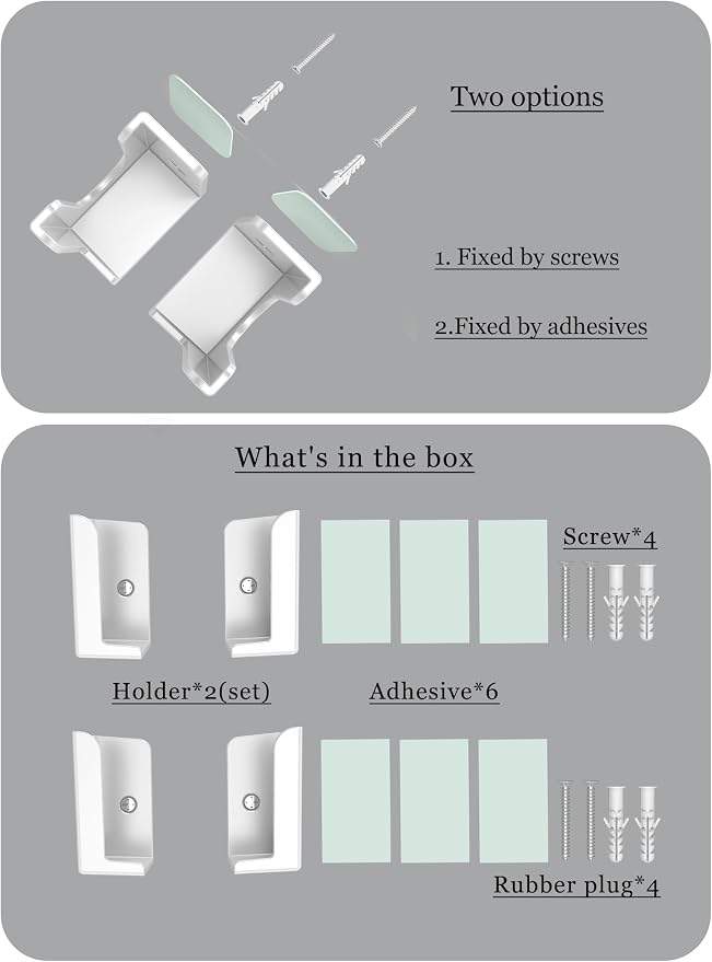 Power Strip Holder, 2 Set Power Strip Wall Mount, (White) | Punch Free Socket Holder Fit for Under Desk, Bedside and More, Fixed by Adhesive or Screw