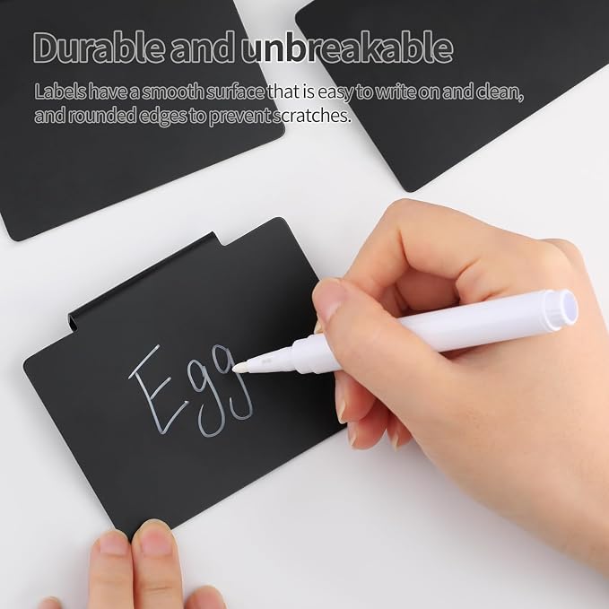13Pcs Black Clip-On Basket Labels Set with White Marker, Reusable Pantry Bin Labels for Kitchen, Linen Closet & Storage Organization
