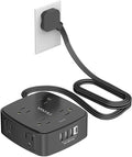 6 Ft Surge Protector Power Strip - YISHU 8 Widely Outlets with 4 USB Ports, 3 Side Outlet Extender with 6 Feet Flat Extension Cord, Ultra Flat Plug, Wall Mount, Desk USB Charging Station, ETL, Black