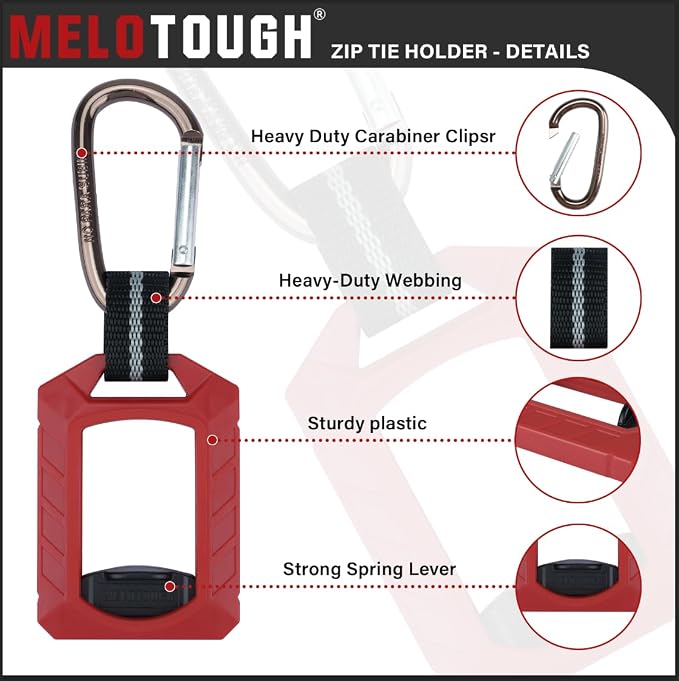 MELOTOUGH 2pcs Zip Tie Holder,Zip Tie Organizer for Zipties Arrangement, Cable Tie Holder Multi-Purpose Indoor and Outdoor Use（Red）
