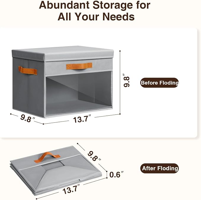 Homsorout Large Storage Bins with Lids - 3 Pack Foldable Decorative Organizers with Clear Windows & Handles, Cube Storage Organizers for Clothes, Blankets, Sweaters, Sheets, Grey
