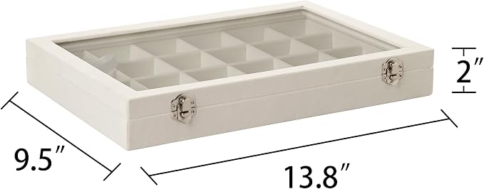 Frebeauty 24 Grid Earring Organizer,Velvet Jewelry Tray with Clear Lid | Drawer Jewelry Organizer for Rings Studs Brooch,Adjustable Divider,Dustproof Design,Earring Storage,Trinket Box,13.8×9.5Inch