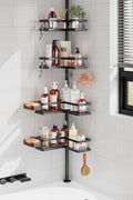 YASONIC Corner Shower Caddy Tension Pole, 25.7-109.1in Adjustable Shower Shelves, Rust-Resistant Shower Organizer, No-Drill 3-Step Installation, Bathroom Shelves for Renters & Family, Black