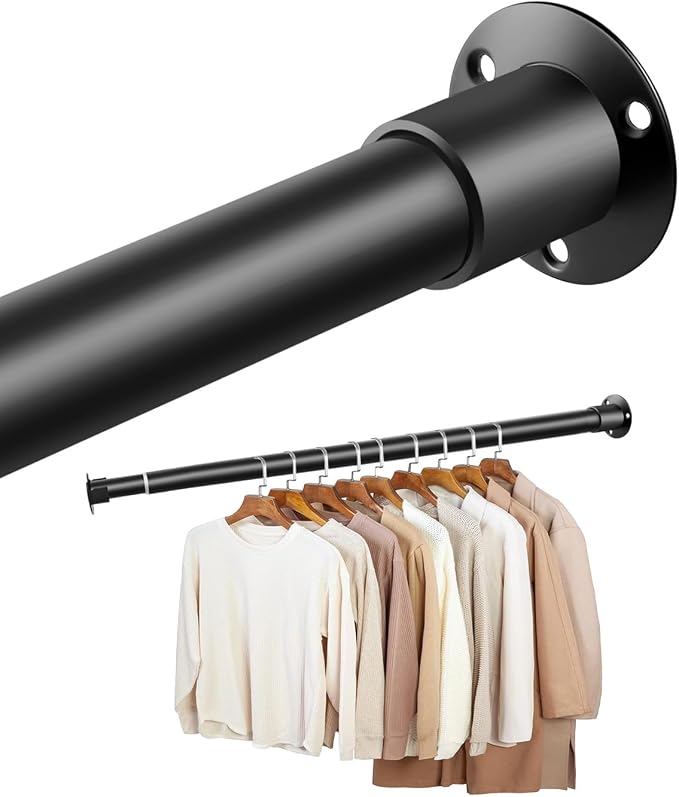 Closet Rods for Hanging Clothes,17 to 84'' Stepless Adjustable Black Closet Rod,1 Inches Heavy Duty Metal Clothes Hanging Rod for Closet Wardrobes Laundry RV