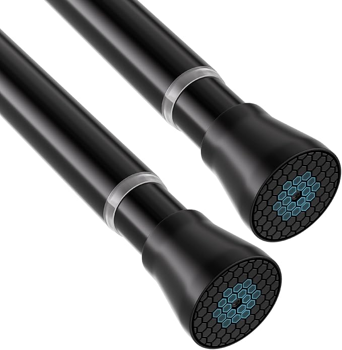 Spring Tension Rod Shower Curtain Rod 30 to 64 Inches 2PCS, Black Expandable Tension Rods for Window Wardrobe Doorway Kitchen