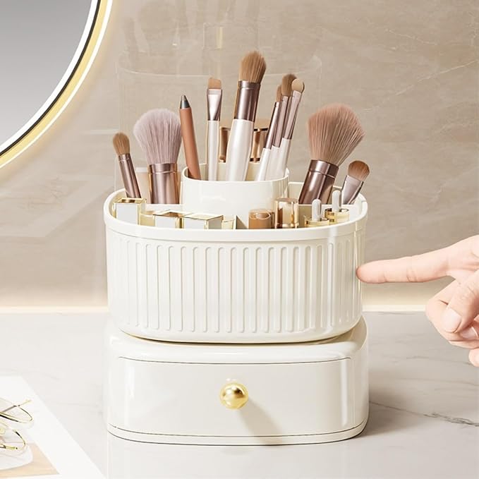 Makeup Organizer Home Desktop Light Luxury Storage Box Living Room Bedroom Large Capacity Storage Bucket Plastic Advanced Multi-functional Cosmetics Storage Box for Jewelry Hair Accessories Skincare O
