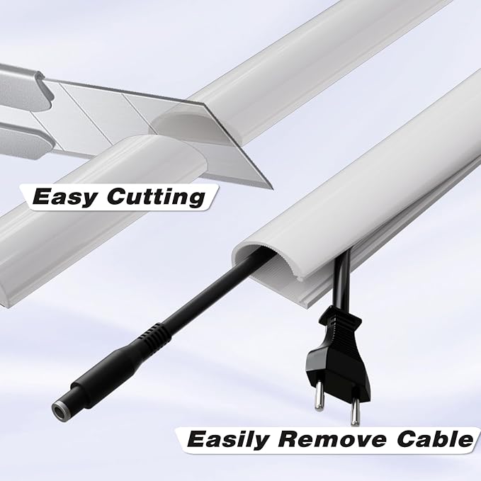 78" Silicone Cord Hider for Wall Mount TV,Large Self-Adhesive Cable Hider for 2-3 Cords,Cable Management Under Desk,Cord Organizer,Cable Raceway Home & Office Trim,Cord Concealer Channel,White