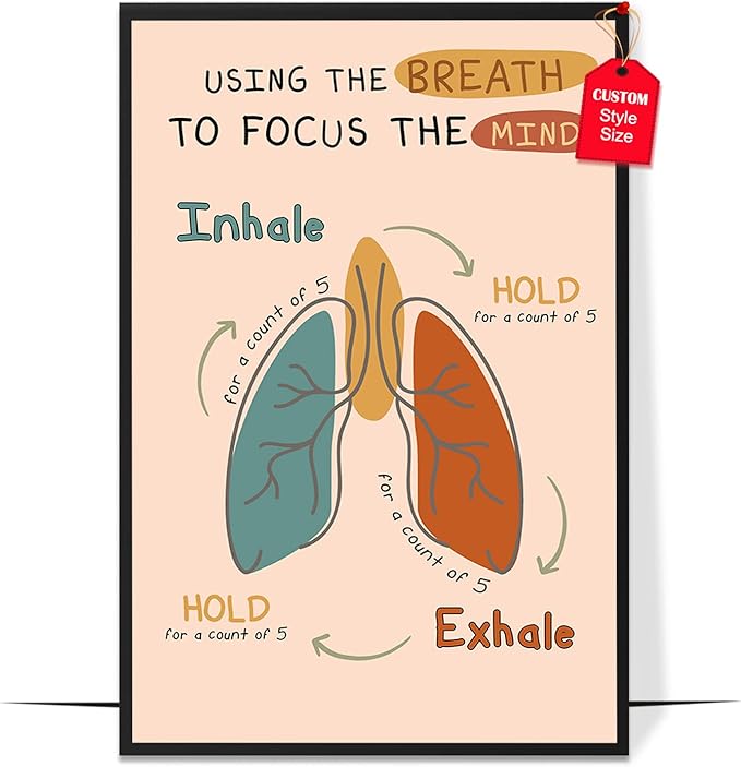LOLUIS Mental Health Poster, Boho Therapy Tools Educational Supplies Art Print Classroom School Office Decor (Using The Breath, Custom Frame Type)