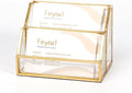 Feyarl Gold Glass Business Card Holder 2 Slots Name Cards Display Stand Business Cards Organizer Storage for Office Meeting Front Desktop Countertop