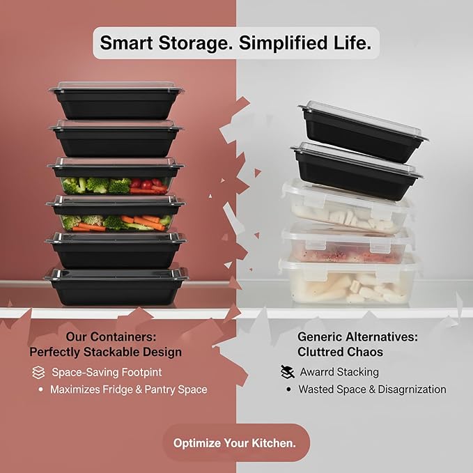 60 Pack 28 oz Plastic Meal Prep Containers with Lids,Microwave Safe | Take Out,Food Storage,Disposable Plastic Lunch Boxes,Sturdy,Freezer,Microwave,Dishwasher Safe,Stackable,Leak-proof