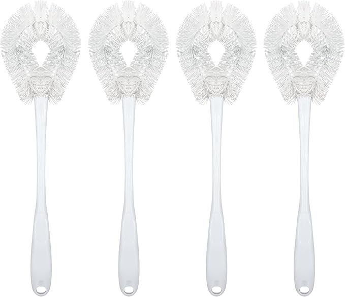 LOLA Toilet Bowl Brush w/Curved Head, 4 Pack, Coated Wire, Durable Poly Bristles, Reaches Under Toilet Bowl Rim