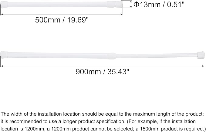 uxcell Tension Curtain Rod, Adjustable 20 to 35 inches, 0.39" Dia White Spring Tension Rod No Drilling Expandable Tension Rod for Doorway, Kitchen