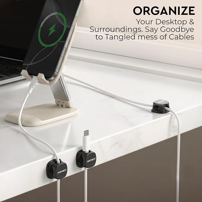Cable Clips, 8 Pack Rotatable Cord Organizer with Adhesive | Strong Adhesive • 360° Rotatable • Secure Cable Management • For Desk, Car & Nightstand