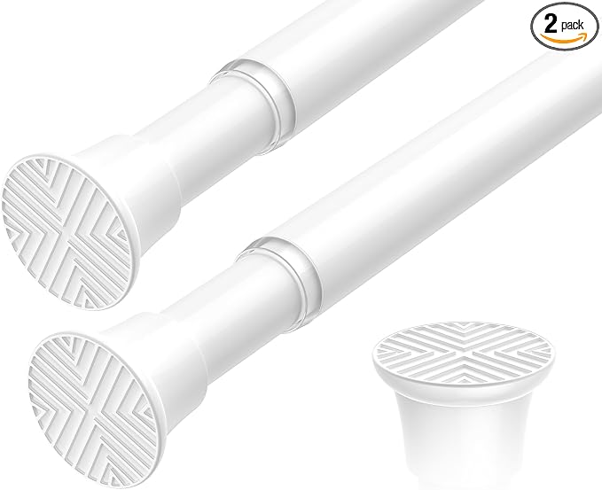 2 Pack Spring Tension Curtain Rod 18-36 inch, Adjustable Tension Rod No Drilling Small Curtain rod, Spring Loaded Curtain Rods for Windows Doorway, White