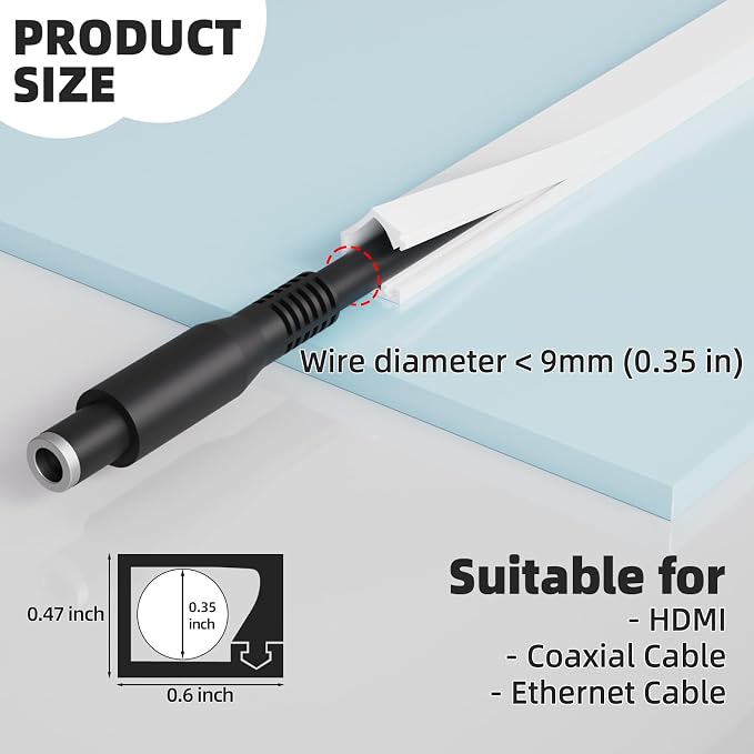 118" Silicone Cord Cover for Wires on Wall, Cord Hider for Wall Mounted TV | Flexible, Fits 1 Cord Up to 0.35" Diameter, Self Adhesive Cable Hider, Hides Wall Wires, Safer for Kids & Pets, White