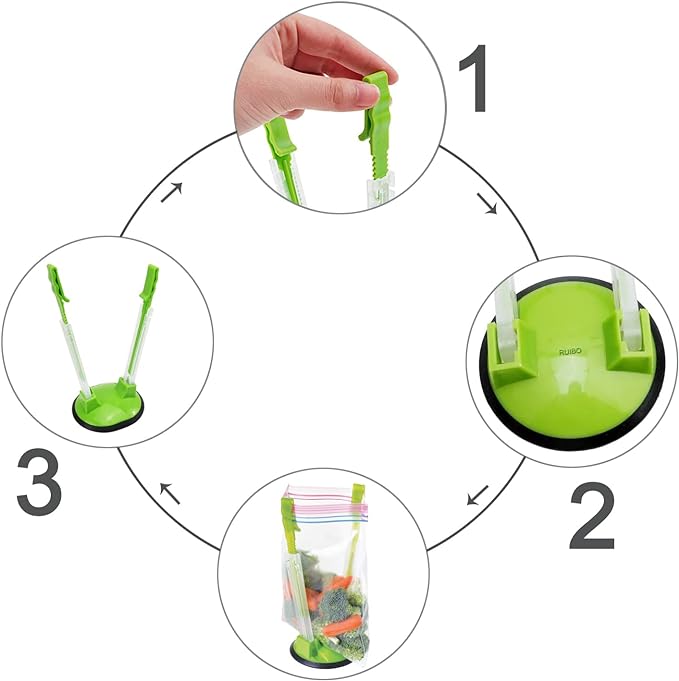 Ruibo Baggy Rack Holder For Food Prep/Ziplock Bag, Meal Planning/Plastic Freezer Bag Holders Stand, Green, Pack of 4-4 Pcs