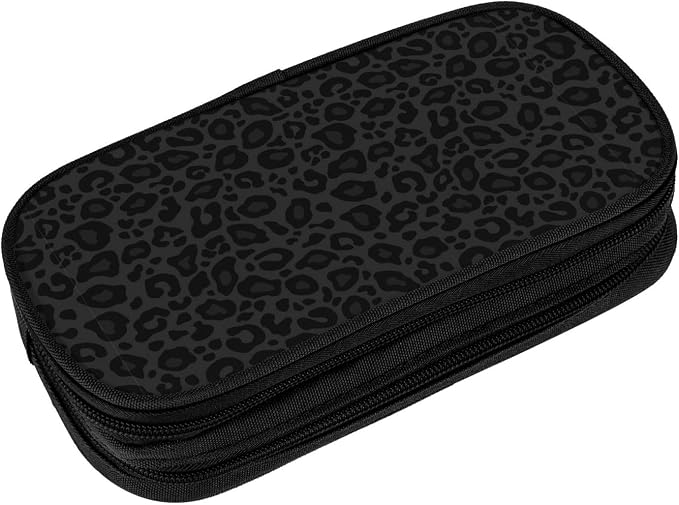 Perinsto Black Leopard Print Pencil Case Big Capacity Multi Compartment Stationery Box Pencil Pouch Holder Desk Organizer For School Office Home