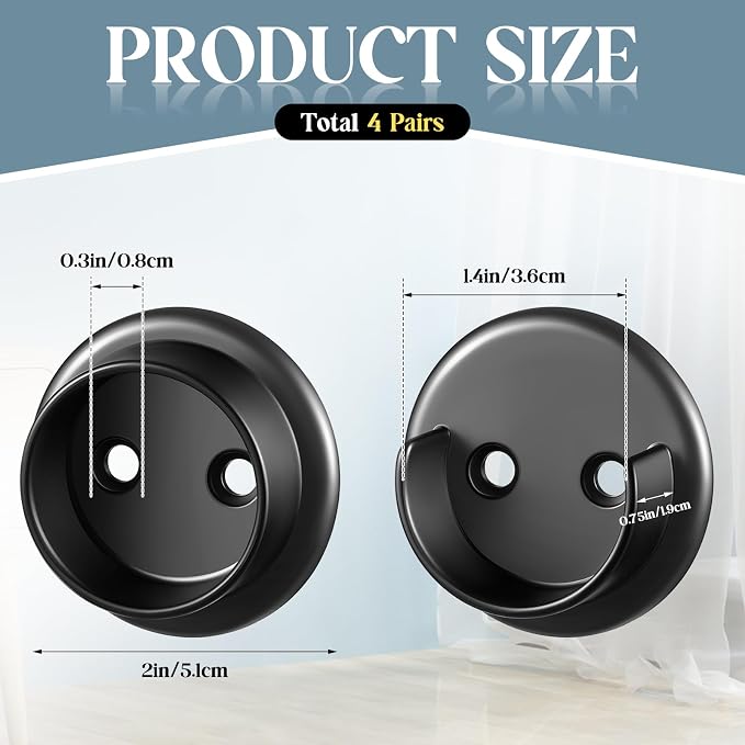 Yaocom 4 Pairs Matte Black Metal Closet Rod Bracket Set Heavy Duty Shower Curtain Closet Pole Socket Accept 1-3/8 Diameter with Screw on Attachment for Wardrobes Shelf