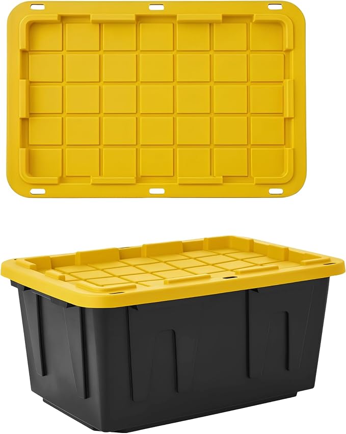 8 Pack 27 Gallon Heavy Duty Storage Totes with Lids, Stackable Plastic Storage Containers, Industrial Organizer Containers for Garage, Basement, Closet, Moving, Camping & Outdoor Storage