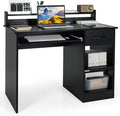 GOFLAME Computer Desk, Home Office Desk with Large Drawers, Hutch, Keyboard Tray, 5-Position Adjustable Open Shelves, Easy Assembly, Writing Desk for Bedroom, Small Space, Living Room, Black