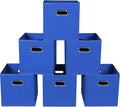 Fabric storage bins Cubes, Fabric Cube Organizer with Handle, Foldable Cube Bins for Cloth or Accessary Storage, 11x11x11, Set of 6, (Dark Blue)