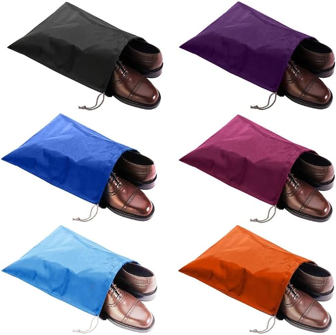 6 Pack Waterproof Nylon Shoe Bags Travel Bags for Men Women (Multicolor, 15.1"(L) x12.2"(W))