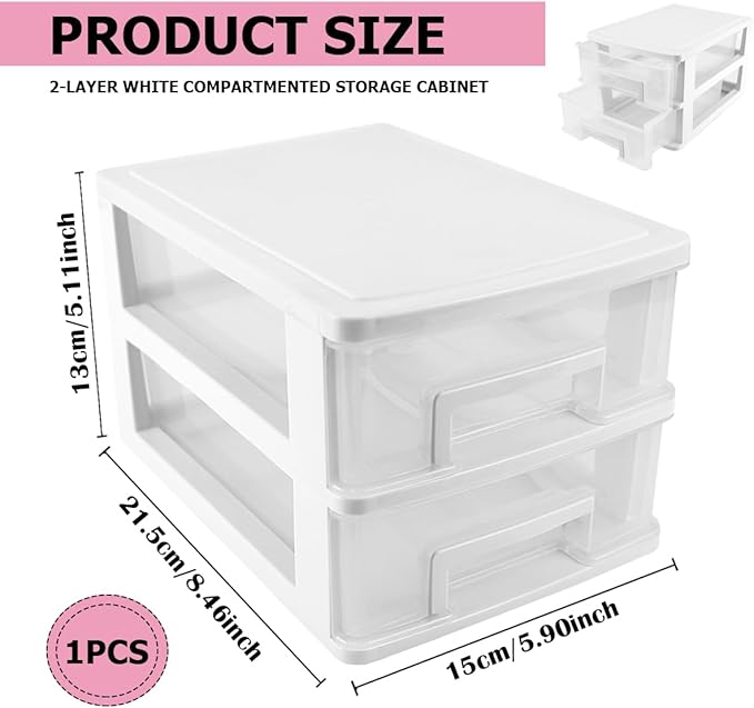 Plastic Desk Organizer,Desk Storage Box with 2 Drawers,Cosmetics Jewelry Storage Box Multifunction Storage Rack for Office School Home（White）