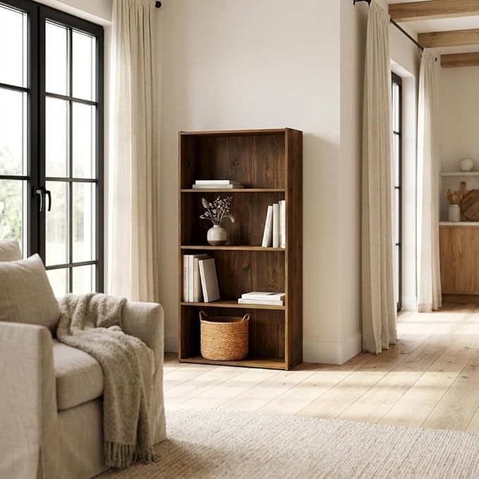 Furnifact Espresso Bookcase with Sturdy Wooden Construction, Elegant Design, Ideal for Home or Office Storage, Single Piece