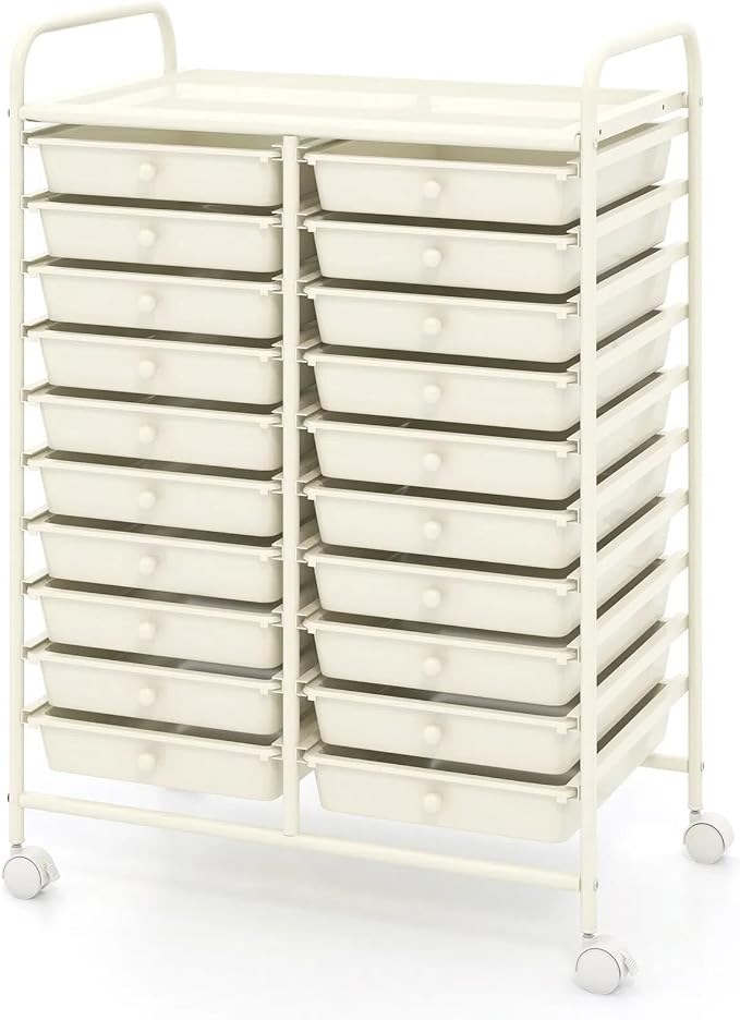 DREAMADE Rolling Cart with Storage Drawers, Utility Cart w/Removable Plastic Drawers, Lockable Wheels, Art Cart for Classroom Organization Art Supplies Office Scrapbook (20 Drawers, White)