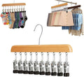 10/12-Clip Wooden Hanging Organizer, Sturdy Rack for Pants, Leggings, Socks, Hats, Scarves, Multi-Purpose Closet Storage for Home Use (1, Burlywood 10clip)