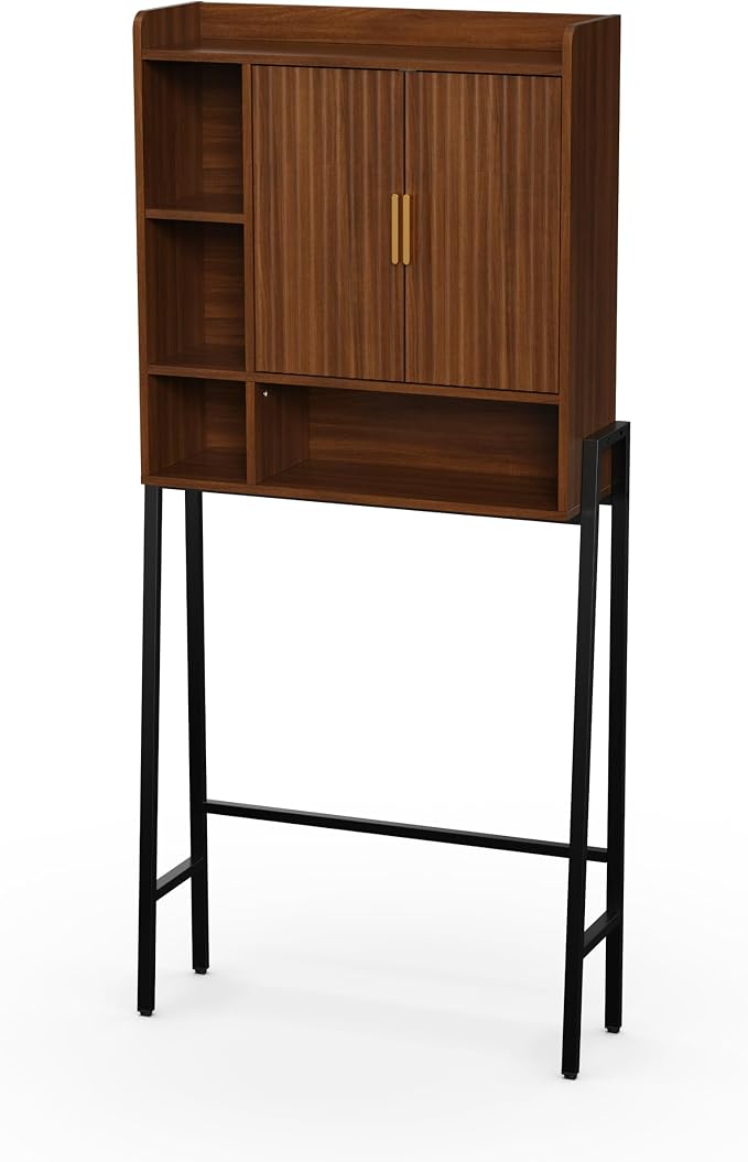 31" W Over The Toilet Storage Cabinet with Fluted Door,Bathroom Organizers and Storage with Adjustable Shelves, Mordern Over Toilet Organizer for Bathroom,Restroom,Laundry,Walnut